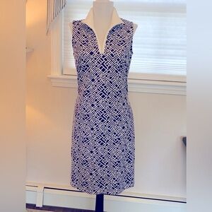 J. McLaughlin Quarter Zip Sleeveless Dress Navy & White Geometric size small